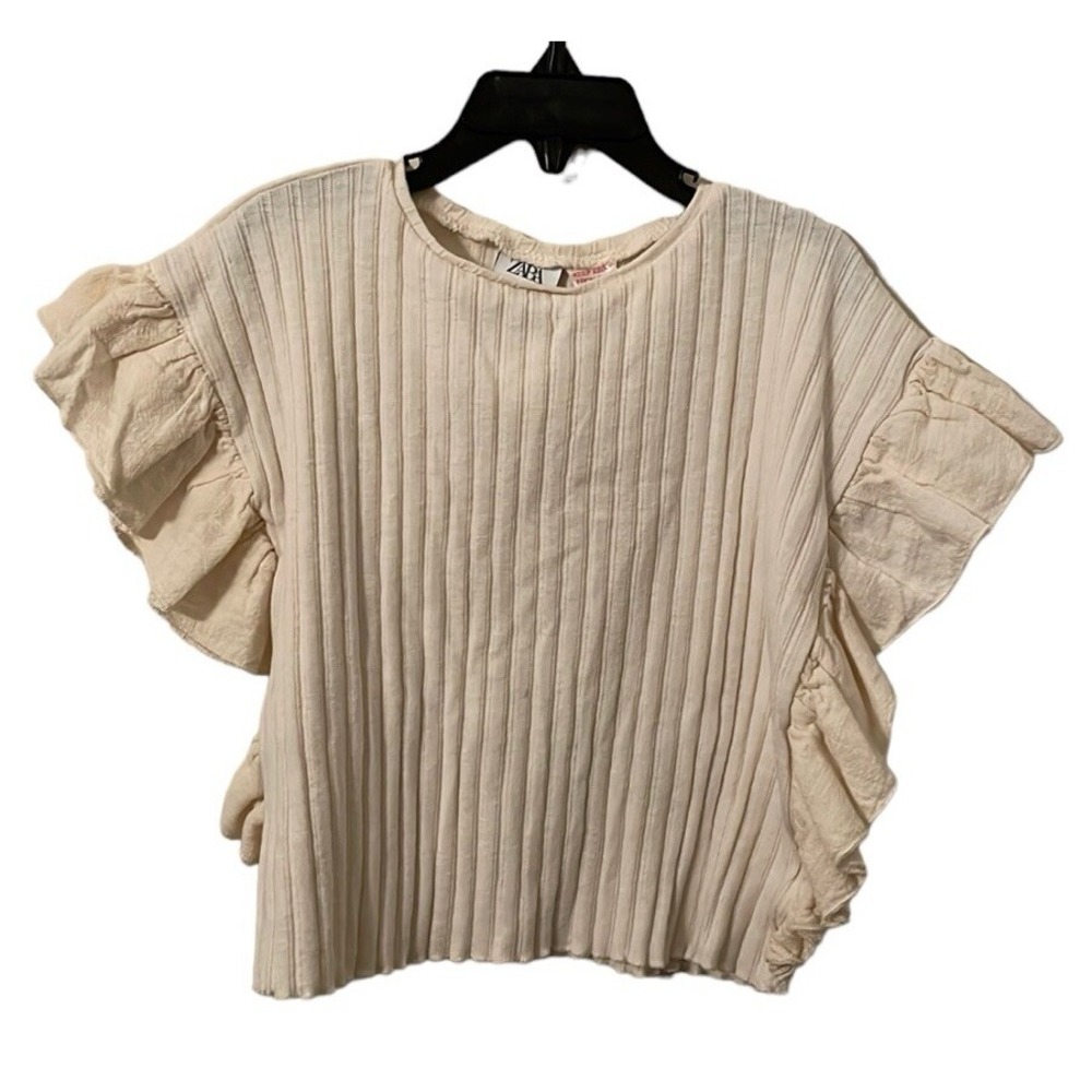Zara Girl's Cream Ruffled‎ Short Sleeve Lined Top Size 4-5Y
